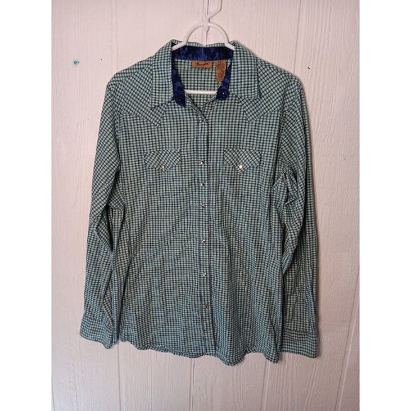 Wrangler Tops - Wrangler Women's L Shirt Long Sleeve Bling Snap Front Metallic Multicolor Check